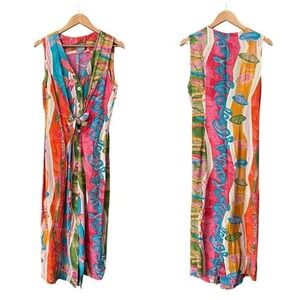 Rabbit Designs Vintage Tropical Floral Maxi Dress‎ Button-up size 14 Resort Wear